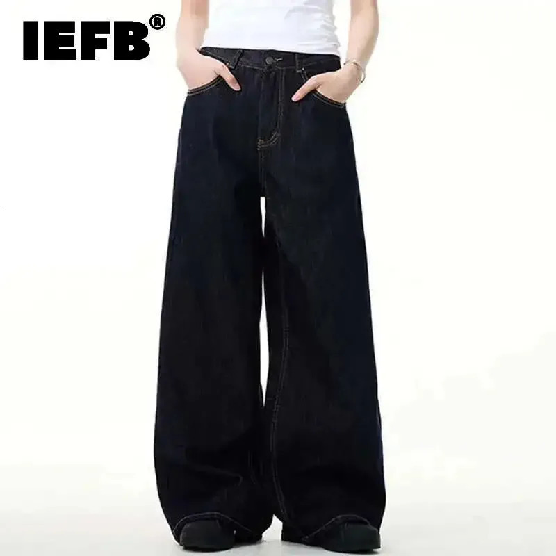 IEFB Simple Mens Denim Pants Vintage Washing Wide Leg Loose Jeans Casual Straight American Style Male Trousers 2025 9W190 251029