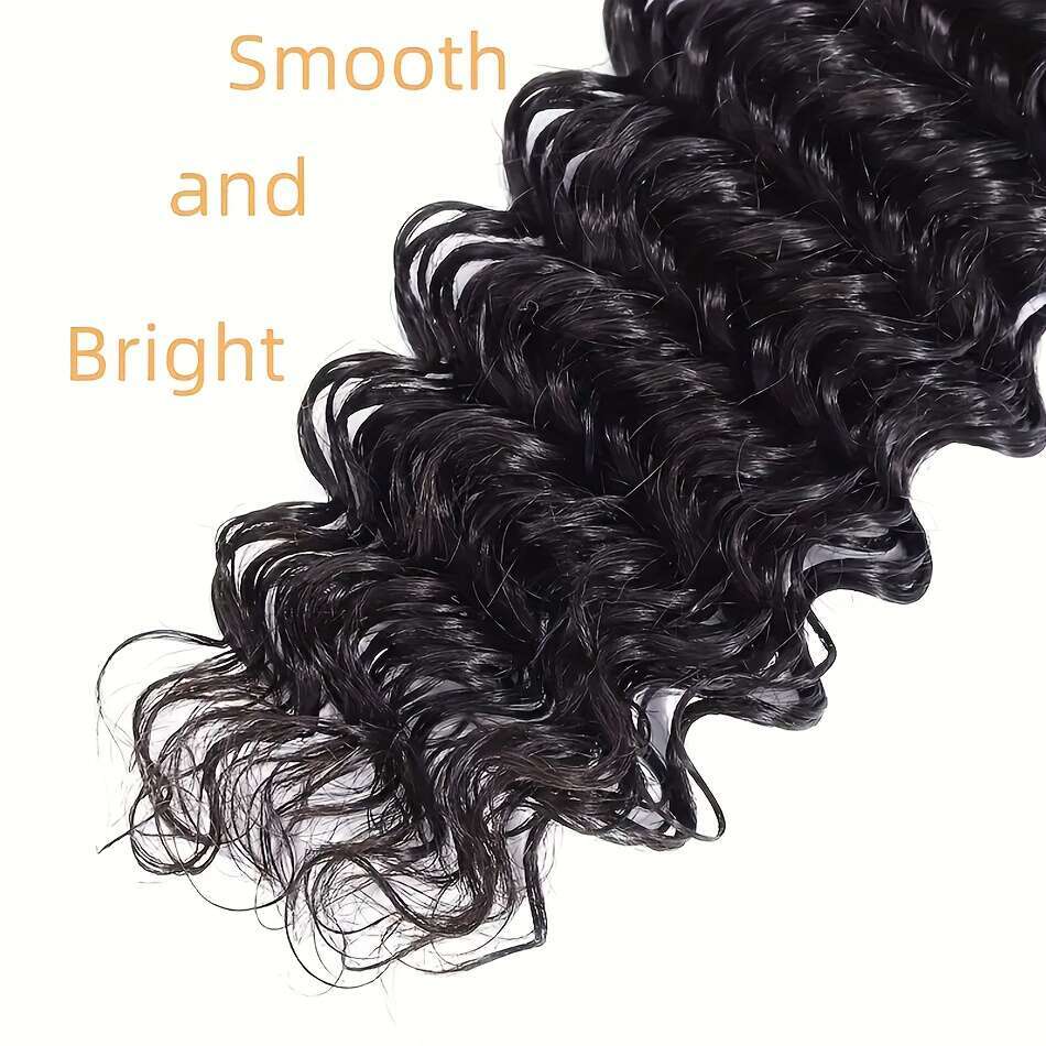 4Pcs Wave Bundles 30 32 34 36 Inch - Unprocessed Deep Curly 98%+ Human Hair Weave Women, Natural Black Color, High-Quality Wet And Wavy