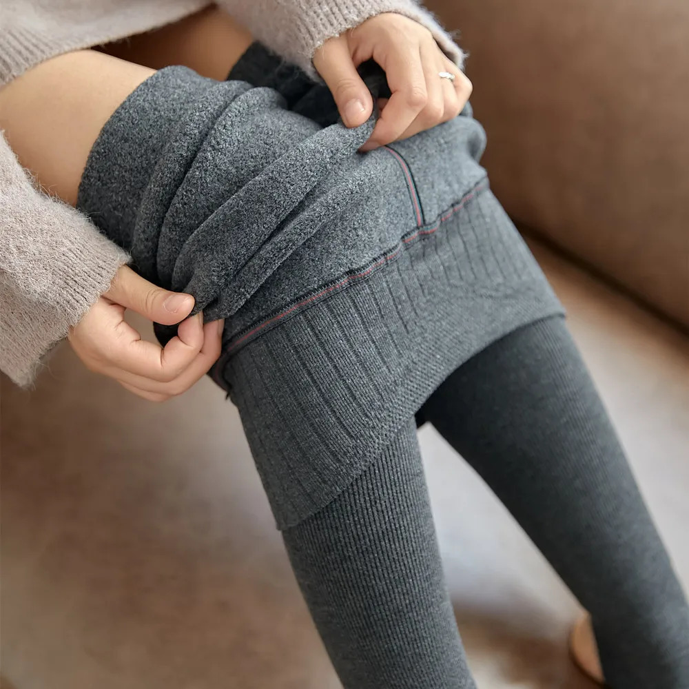 Women Leggings Autumn Winter Pants Plus velvet Thicken Pants High Waist Skinny Leggings Solid Vertical striped Women Clothing 251029