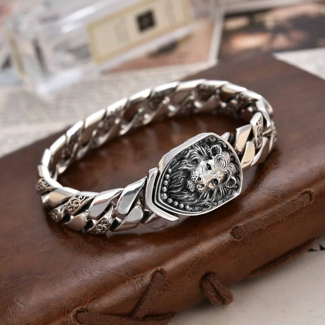 Domineering Lion Bracelet For Men Personality Punk Rock Fashion Cuban Chain Jewelry Accessories 251028