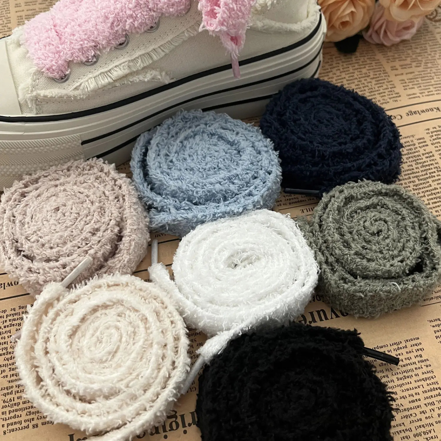 123Pairs Soft 15mm Big Fat Fluffy Fuzzy Laces Wide Flat Plush Towel Shoelaces n Perfect for Women Casual Sneakers Match 251029