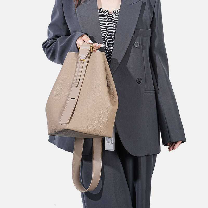 Ins Niche Design High Leather Women Shoulder Bag, Light Commuting Cowhide Large Capacity Crossbody Bucket Bag 2025