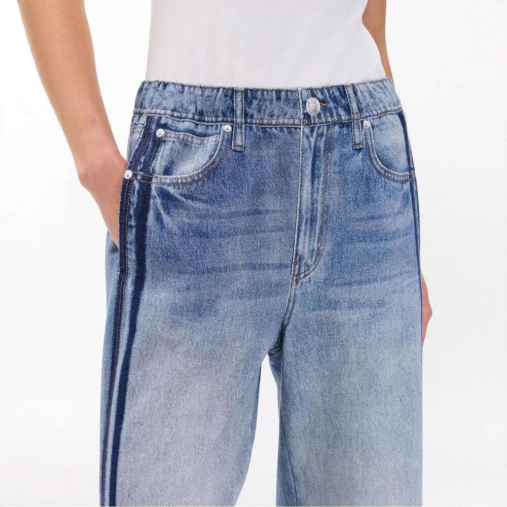 New Cotton Imitation Denim Printed Casual Wide Leg Sports Track Pants Women 2025 Spring and Autumn