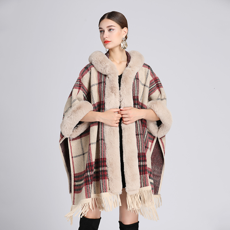 European and American designer style autumn and winter new item imitation Rex rabbit skin collar hooded shawl women's wool coat plus size cardiga