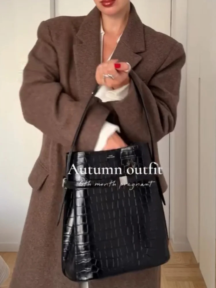 Women Shoulder Pad Wool Long Coats Fashion Lapel Singlebreasted Sleeve Coat Chic Autumn Lady Commute Street Outerwear 251028