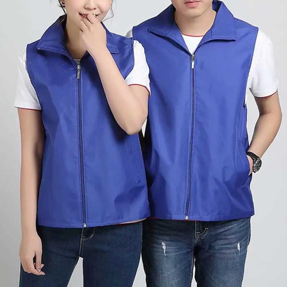 Lapel Sleeveless Pockets Zipper Placket Mesh Lining Outdoor Vest Volunteer Bright Color Slim Fit Work Waistcoat Colete W251029