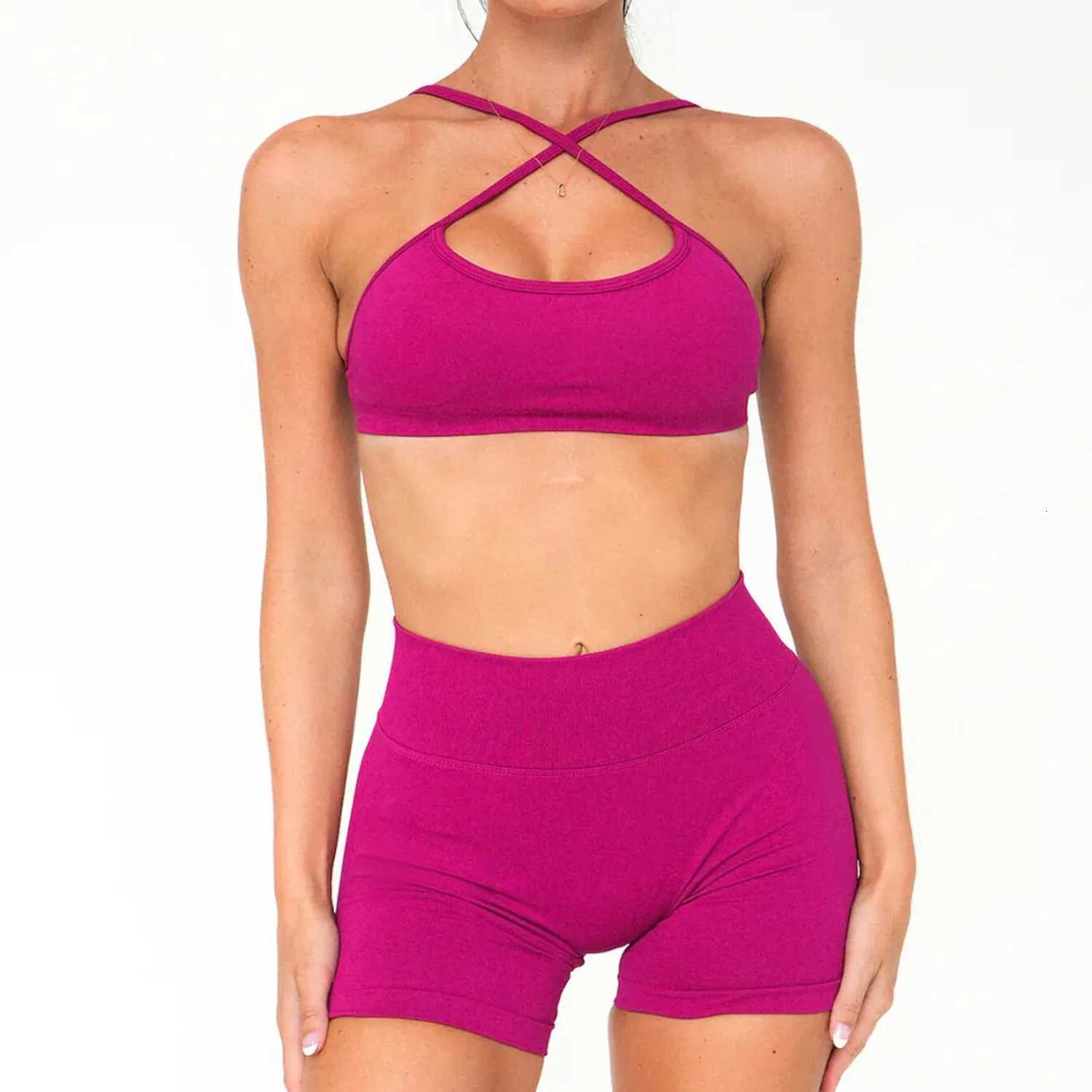 Womens 2Piece Yoga Suit Seamless Fitness Suit Gym Clothes Sports Bra Impact Shorts Set Workout Set Gym OutfitXJ251029