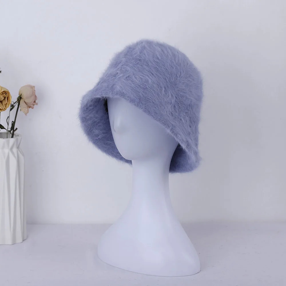 Hat winter womens fashion Solid color rabbit fur hat bucket cap fishermans hat knitted wool basin Bucket Hat 251029