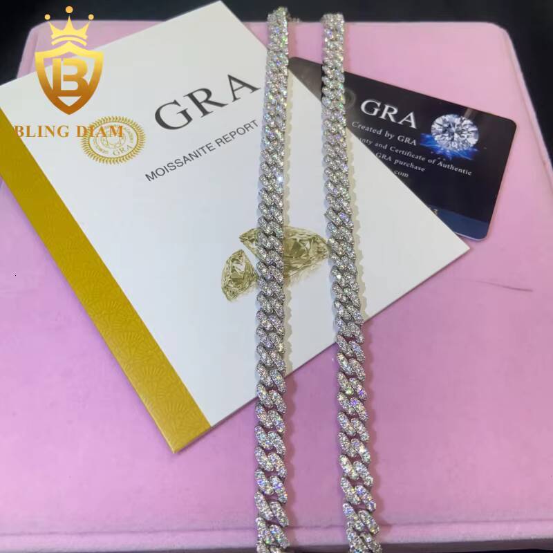 Fashion 8mm Cuban Moissanite Link Chain Pass Diamond Tester VVS1 Moissanite Necklace 925 Sterling Silver Past Diamond Test GRA