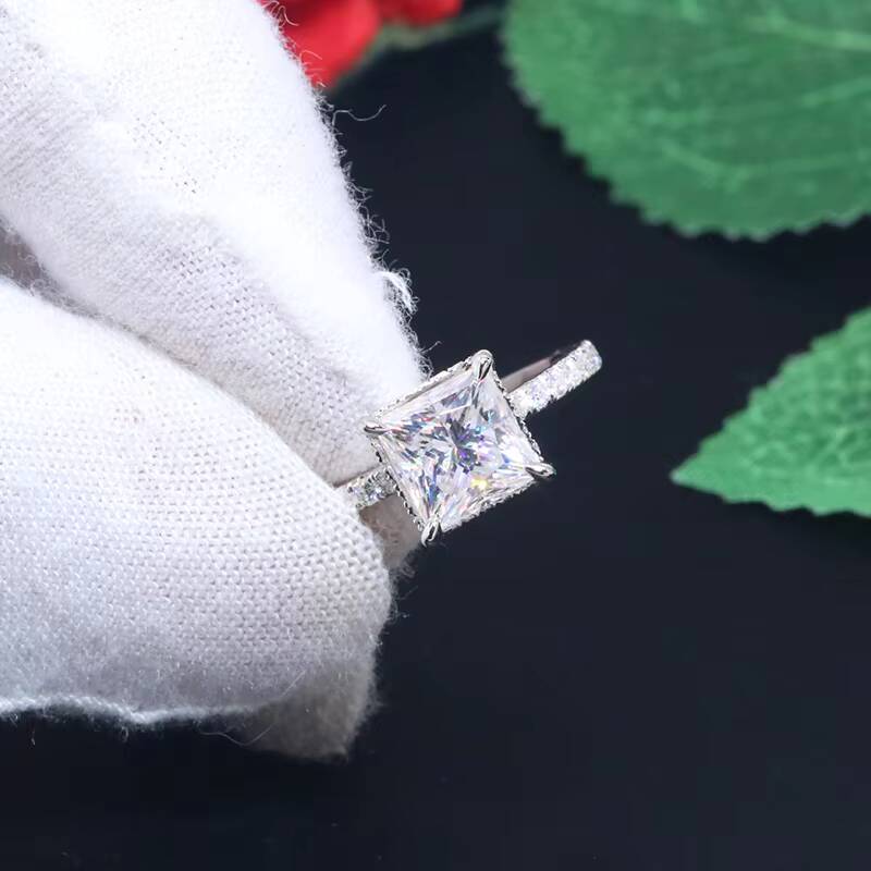 Yingma Fine Jewelry 925 Silver 14k 18k Solid Gold 2ct Princess Cut square Moissanite Ring