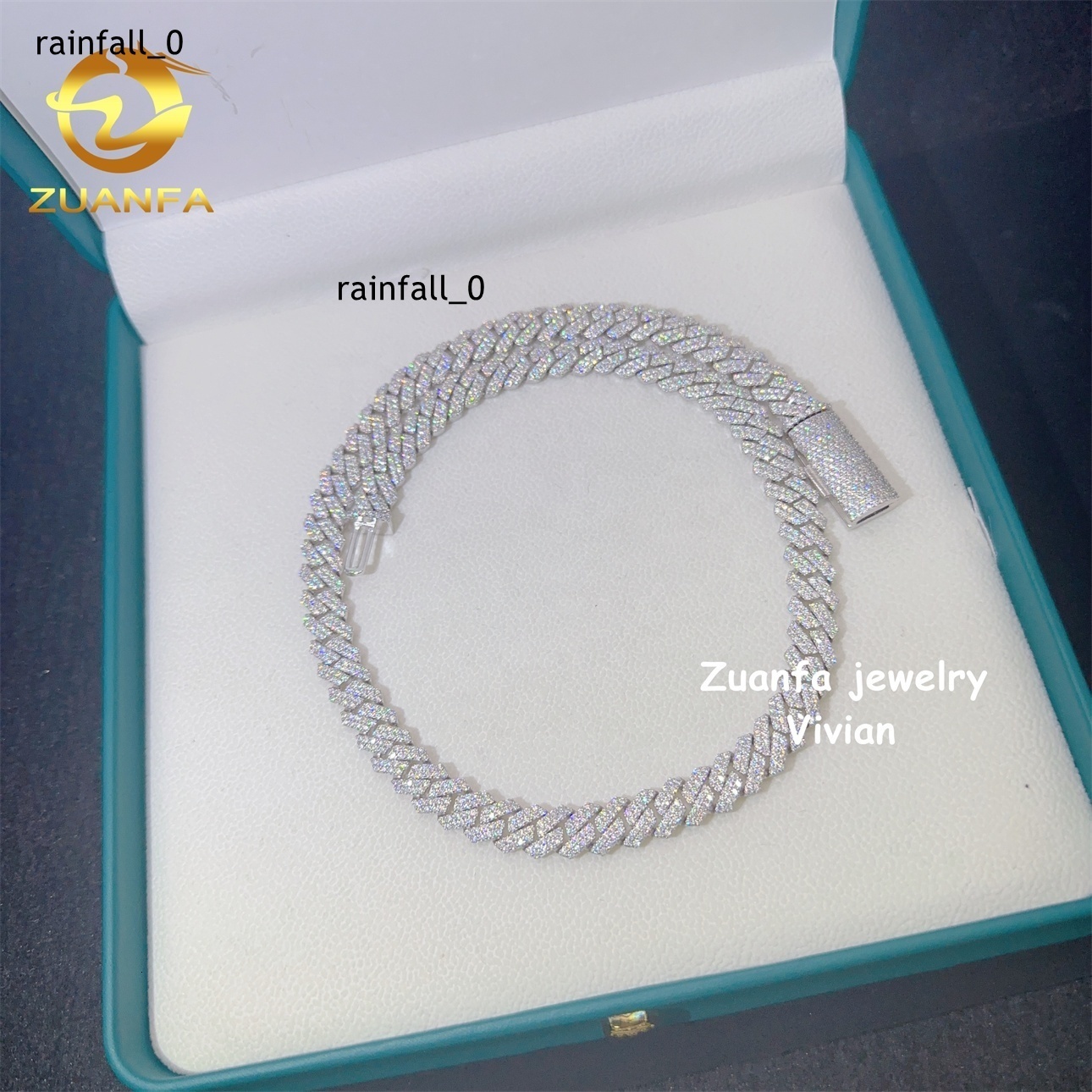 D Color VVS Moissanite Diamond 925 Sterling Silver Iced Cuban Link Chain Hip Hop Jewelry 10mm Cuban Necklace