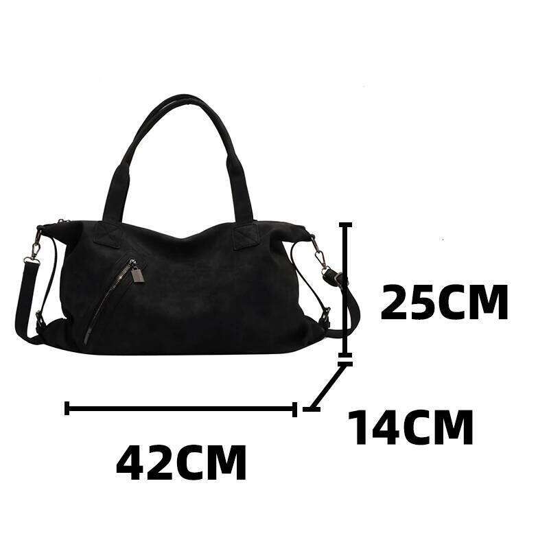 Black Large Handbag For Women Retro Nubuck Leather Serviceable Sweethearts Camp Travel Crossbody Bags Female Boston Shoulder Bag 251029