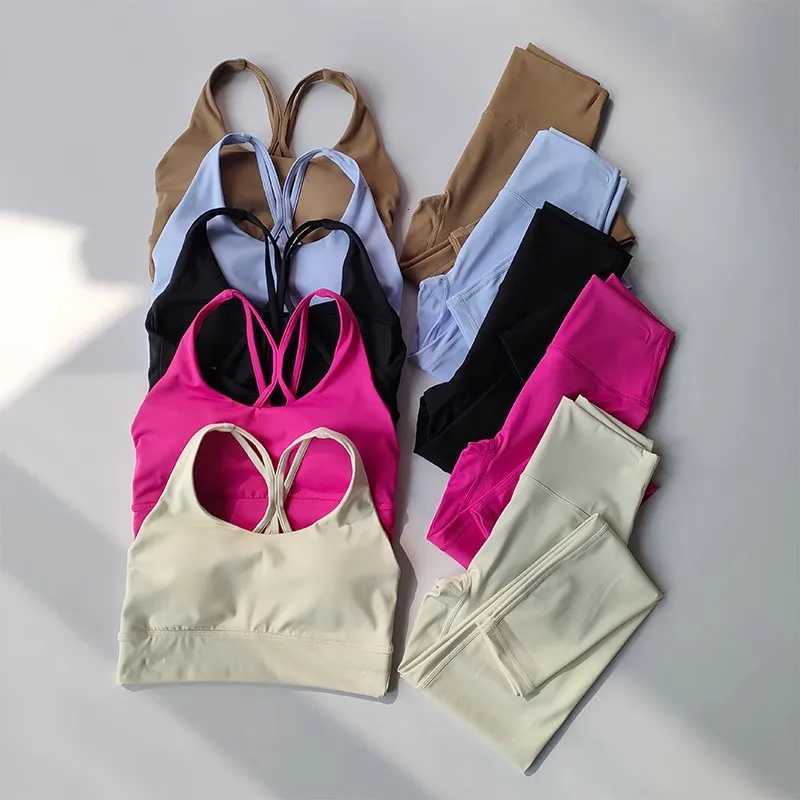 Women Yoga Set 2pcs Sport Suit Gym wear Workout Clothes Sports Crop Top High Waist Legging Fitness Bra Set Breathable Gym SuitsXJ251029