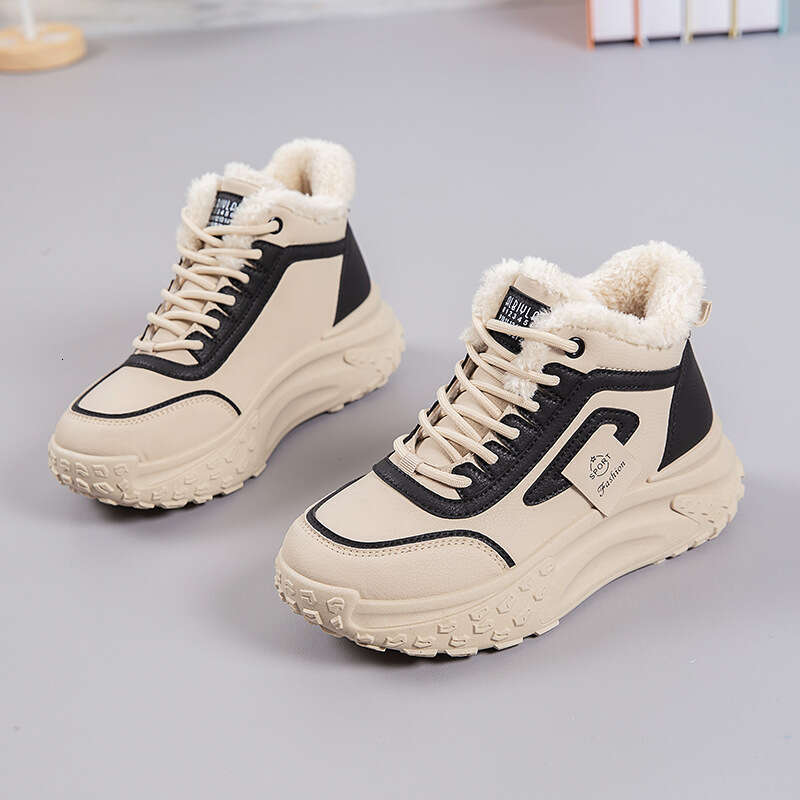 Women's 2025 New Winter High-Top Designer Shoe Retro-Stitched Fleece-Lined Warm Cotton Thick-Soled Cushioned Wear-Resistant Height-Increasing