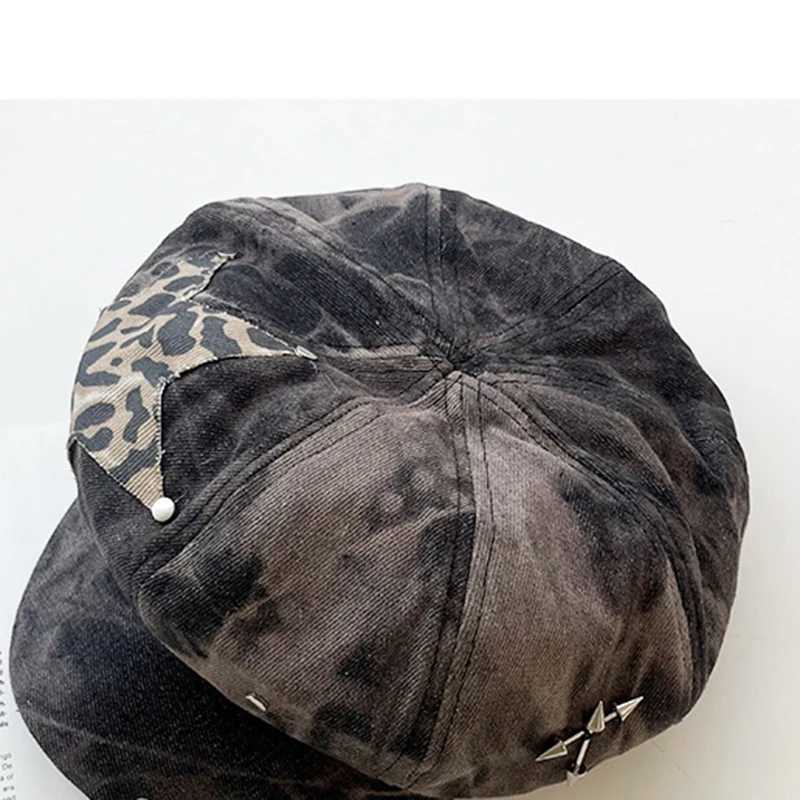 Y2K Personalized Star Sticker Design Rivet Design Berets Caps Women Spring Autumn Fashion Versatile Retro Tiedye Newsboy Hats