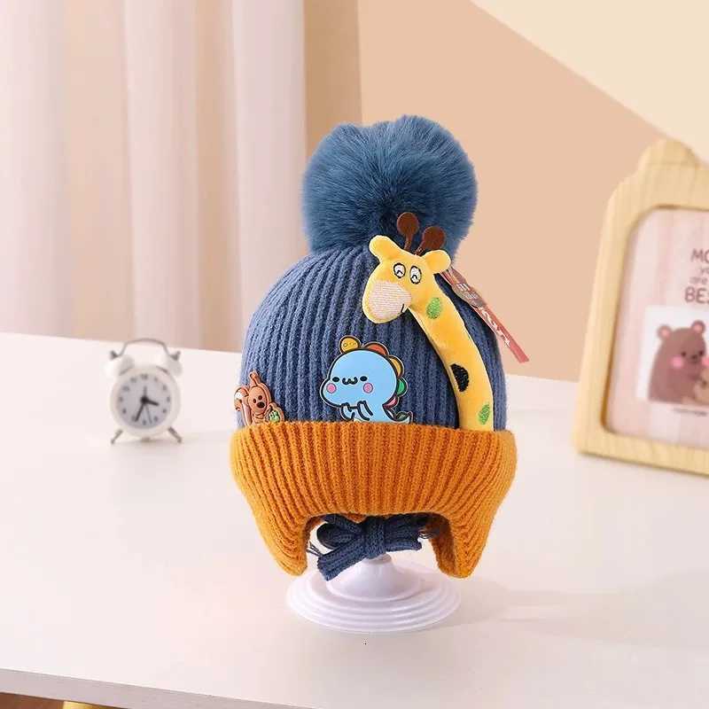 Cartoon Giraffe Baby Knitted Hat Thickened Lining Wool Hat Warm Winter Hat with Ear Protection Cold Resistant Baby Headwear251028