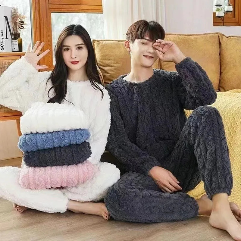 Womens Winter Coral Velvet Pajamas Set Thickened Fluffy Oneck Twopiece Homewear Loungewear Leisure Pajamas for Cold Weather 251029