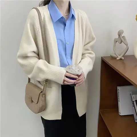 2025 New Thick Knitted Sweater Cardigan Women Loose Oversized V Neck Spring Coat Casual OutwearT251028