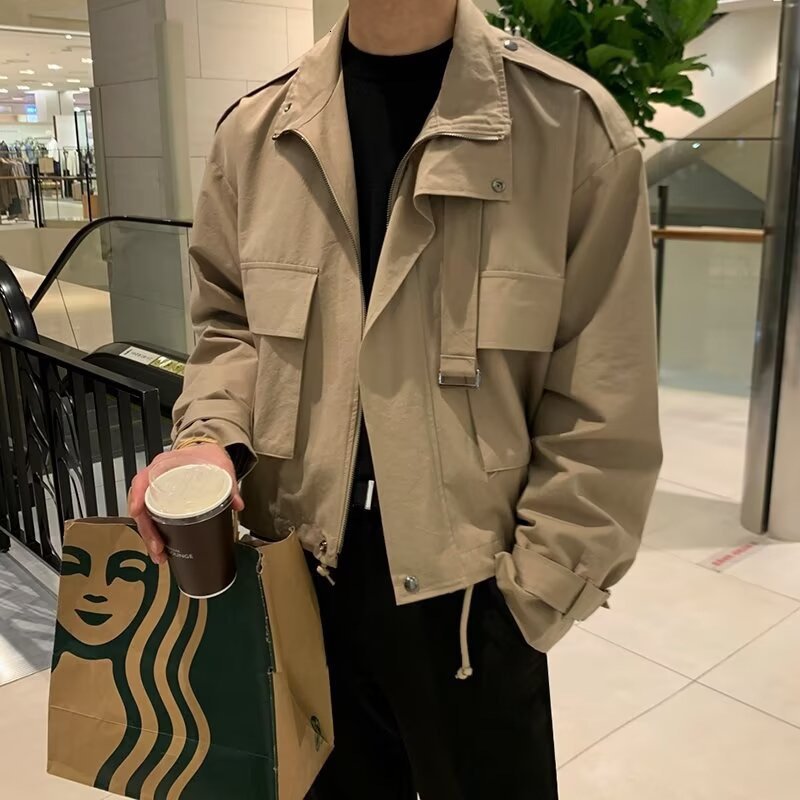 Autumn Zipper Jacket Trendy Brand High-end Feel Men's Casual Loose Solid Designer Jacket Color Jacket Ins Korean Style Design Top