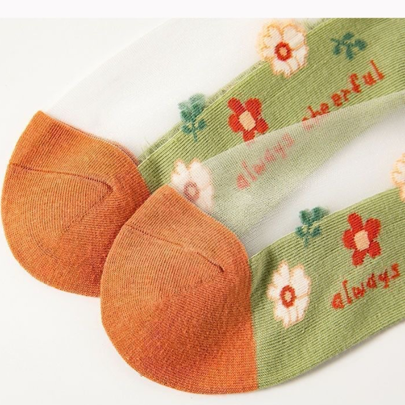 OC511001 Summer Thin Socks for Female Students Short Boat Socks Anti Hook Breathable Sweat Absorbing Sweet Plant Flower Pattern
