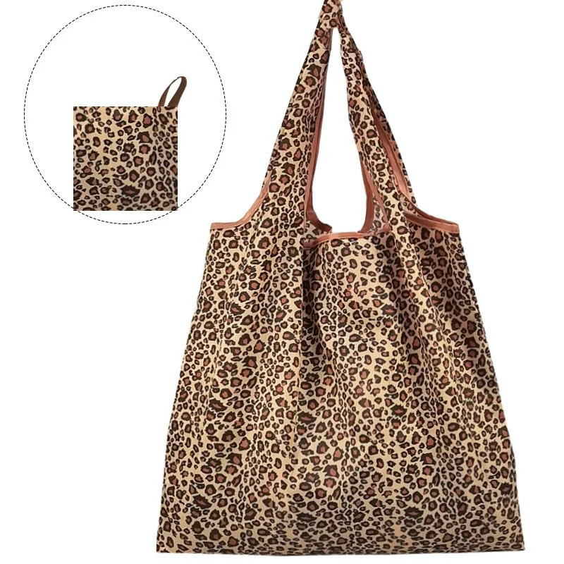 Large Capacity Leopard Print Hand Shopping Bag Womens Daily Folding Handbag 251029