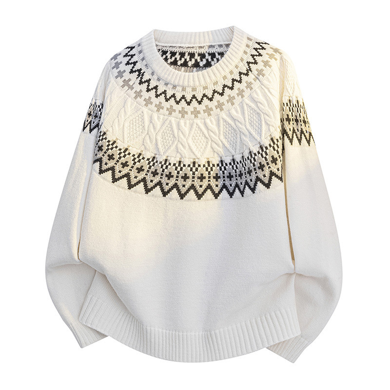 new autumn winter vintage patterned sweater for men round neck designer style trendy casual top Vintage Fashion printed pullover Long Sleeve Knitted J