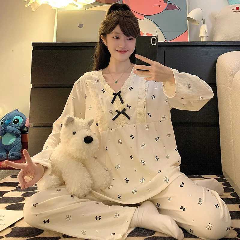 M5XL Large Size Cloud Cotton Spring Autumn Pajamas Womens Korean Students Ins Plaid Sleepwear Longsleeved Loose LoungewearT251029