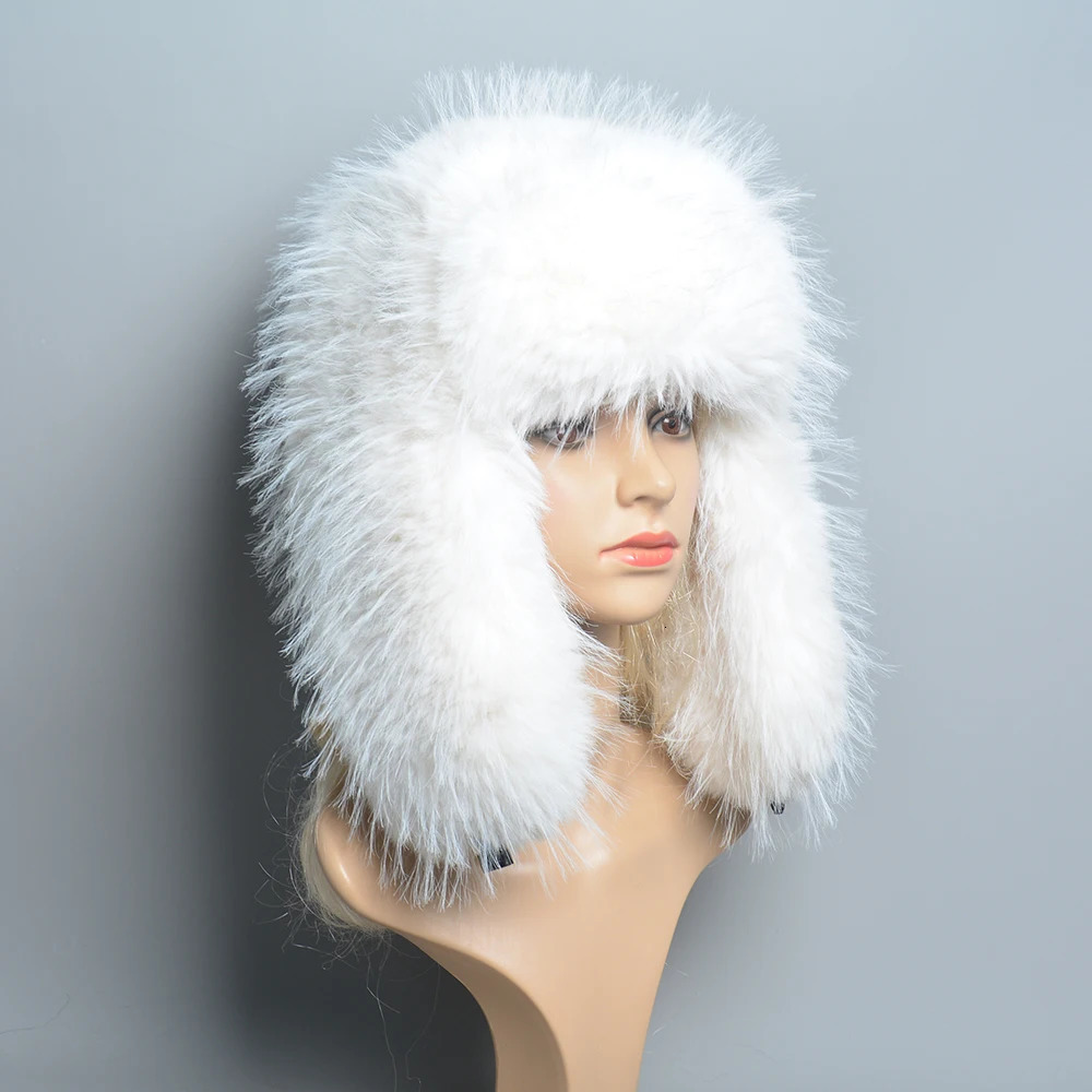 Women Bomber Hat Pilot Trooper Cap Mens Faux Fox Fur Hat Russian Ushanka Earflap Warm Caps Winter Snow Ski Faux Rabbit Fur Hats 251029