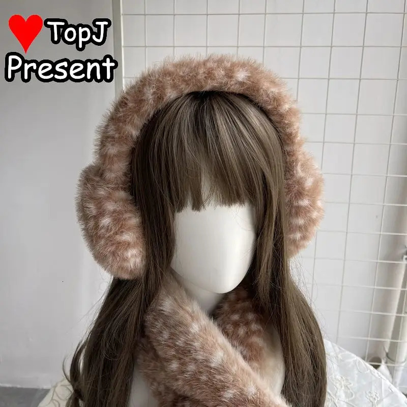 Gothic Lolita Women Cosplay Cute Christmas Elk Plush Hairband Scarf Autumn and Winter Warm Deer Ear Antler Ear Protection Hat 251029