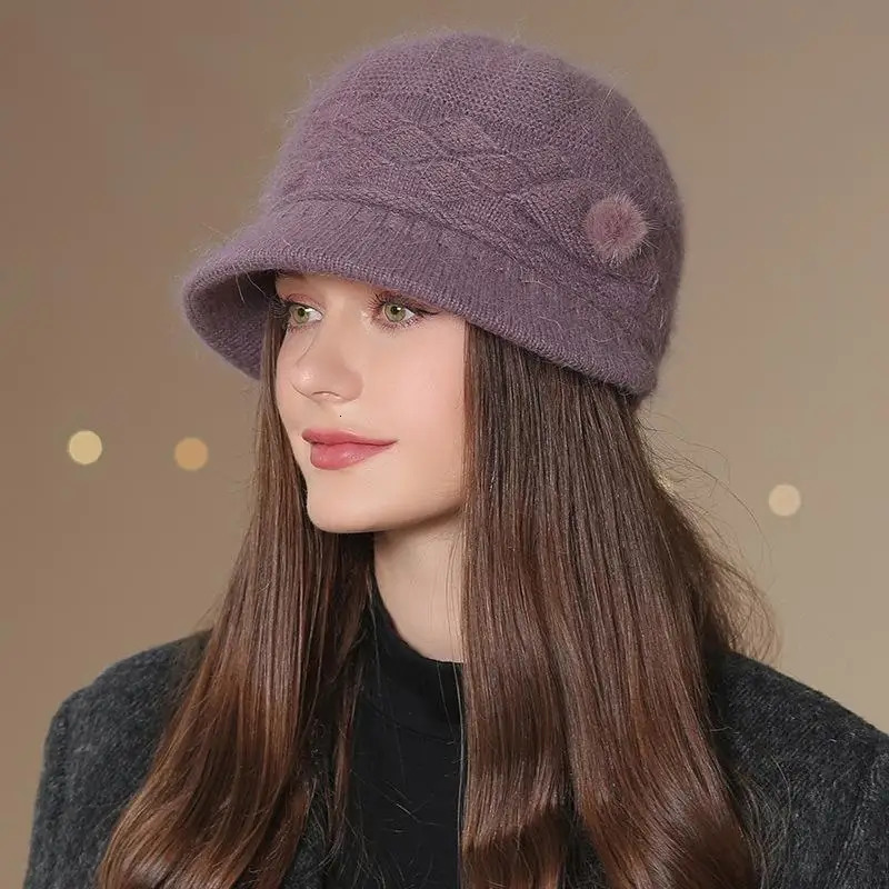 Women Winter Hat Keep Warm Mom Cap Outdoor Add Fur Lined Hats For Casual Bucket Knitted 251013