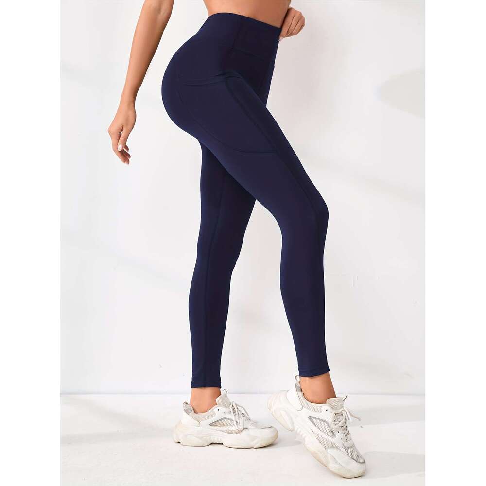 5-Pack Women's High-Waist Tummy Control Yoga Leggings With Pockets - Full-Length Solid Color Sports Pants, Indoor Training Trousers