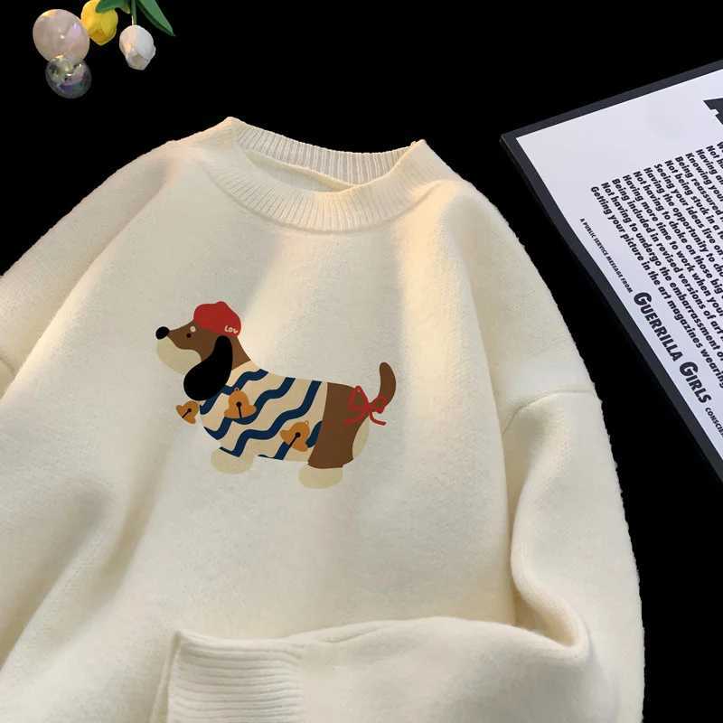 Mens Oversized Sweaters Autumn White Knitted Sweater Fashion Dog Print 5XL Casual Wear for Man Knit Pulloves Men Clothes J251029