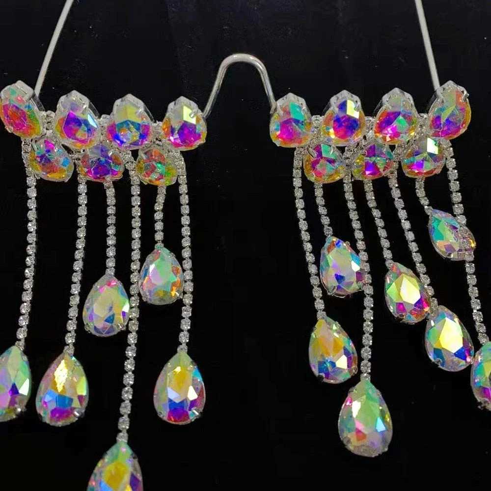 Fashion AB Crystal Glasses Frames Designer Steampunk Sunglasses Frames Tassel Face Chain Jewelry For Women Eyewear DecorationW251029