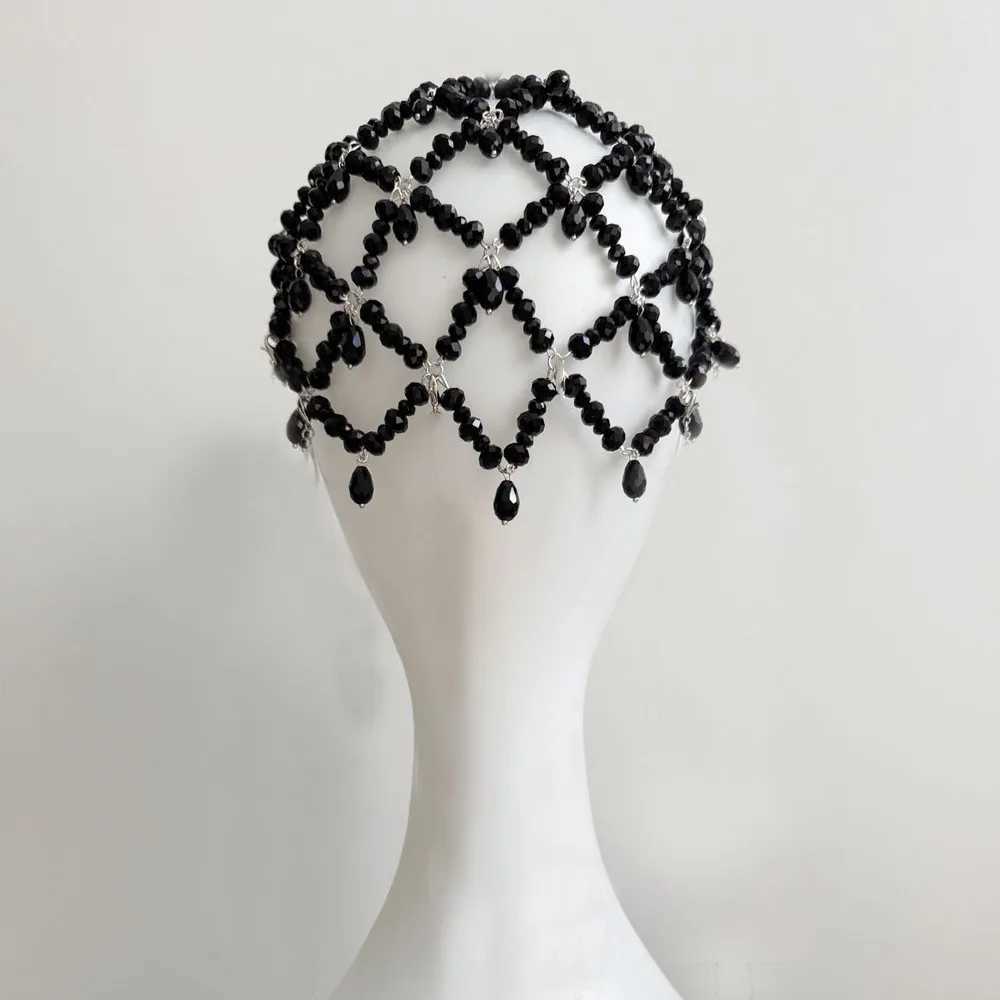 New Black Rhinestone Pendant Hair Chain Exquisite Bridal Forehead Jewelry Wedding Hair Chain Headwrap Accessories for Women GiftW251029