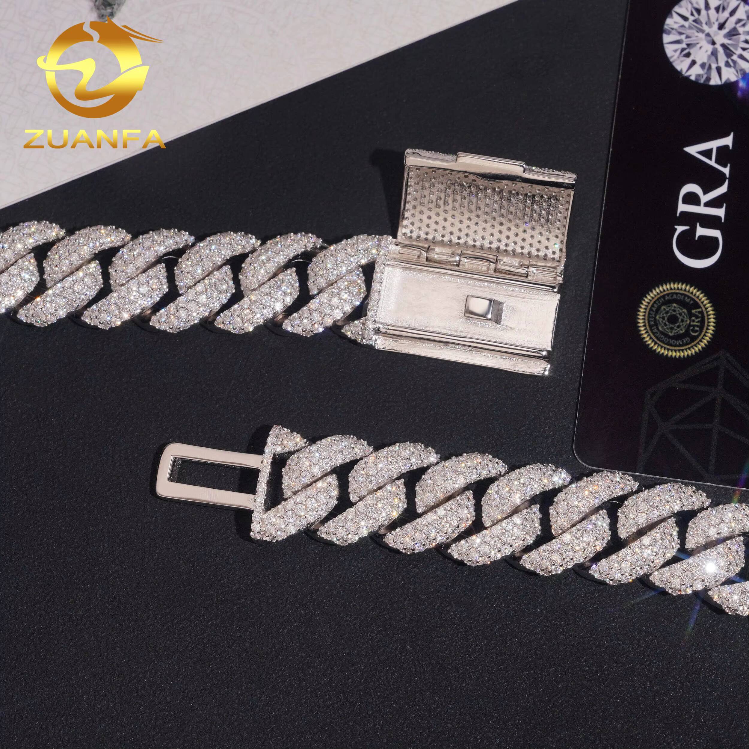 16MM 3 Rows High Quality Moissanite Miami Cuban Link Chain Solid 925 Silver Iced Out Cuban Link Bracelet With GRA Certificate
