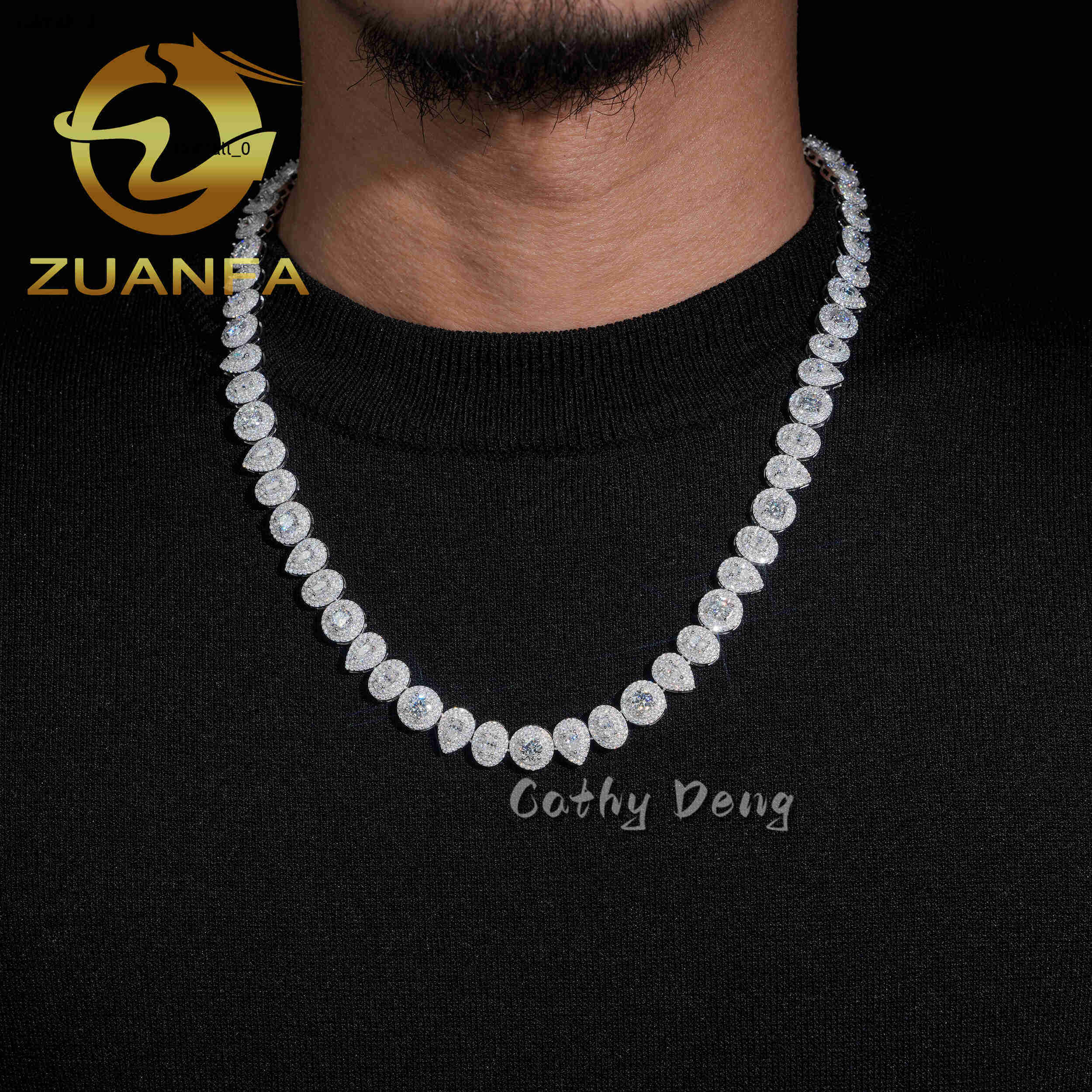 Hip Hop Jewelry 10MM Moissanite Halo Cuban Link Chain 925 Silver Iced Out Mix Shape Cuban Link With GRA Certificate