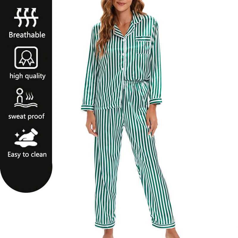 Fall and Winter Women Nightwear Cardigan Lapels Long Sleeves Stripes Pajamas Soft Loungewear TwoPiece Set Sleepwear HomewearT251029