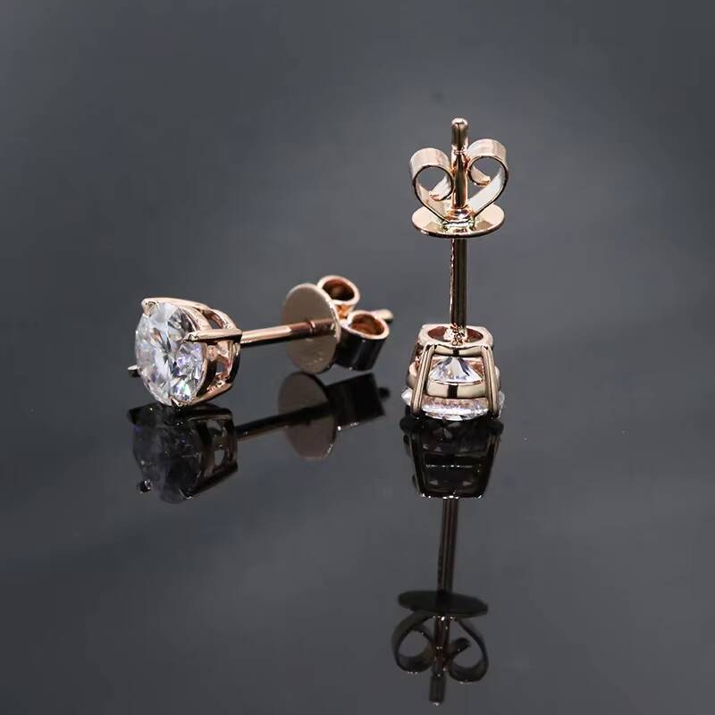 Low Price 14k Rose Gold Stud 05ct X 2 Total 1 Carats Four Claws White D VVS1 Moissanite Gold Earring
