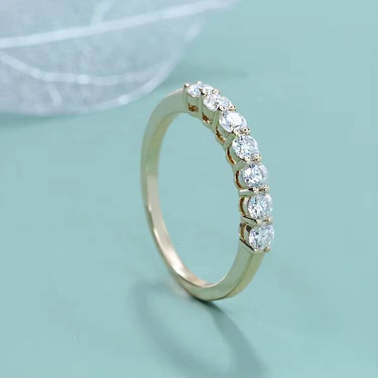 Custom Pure 18K 14K 10K 9K Real Yellow Gold Engagement Band Ring Round Brillant Cut D VVS1 Moissanite Wedding Ring for Women