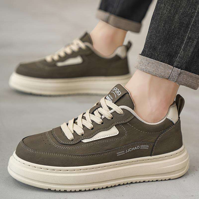 Shoes Summer 2025 New Trendy British Style Versatile Leather Waterproof Thick Sole Wear-resistant Men's Casual Sneakers