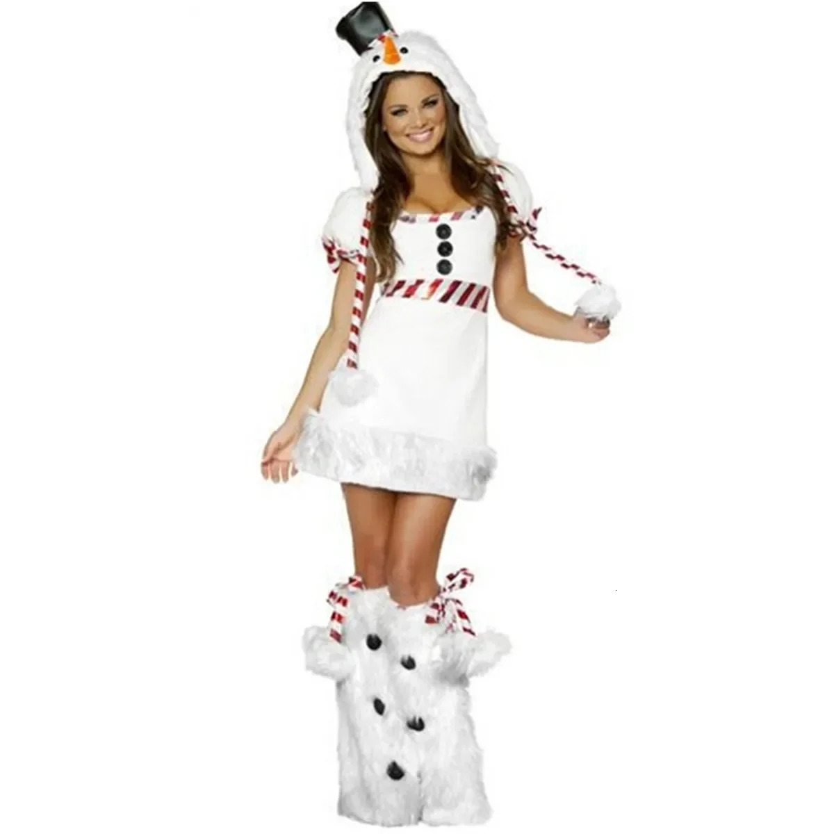 Xmas Carnival Party Miss Santa Claus Fancy Dress Full Set Merry Christmas Winter Velvet Snowman Animal Cosplay Costume 251028