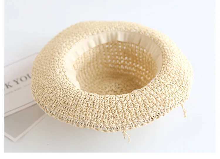 2024 New Girls Hand Made Sun Hat Kids Summer Raffia Straw Hat Big Brim Beach Cap Foldable Breathable Summer Parentchild Hat251028