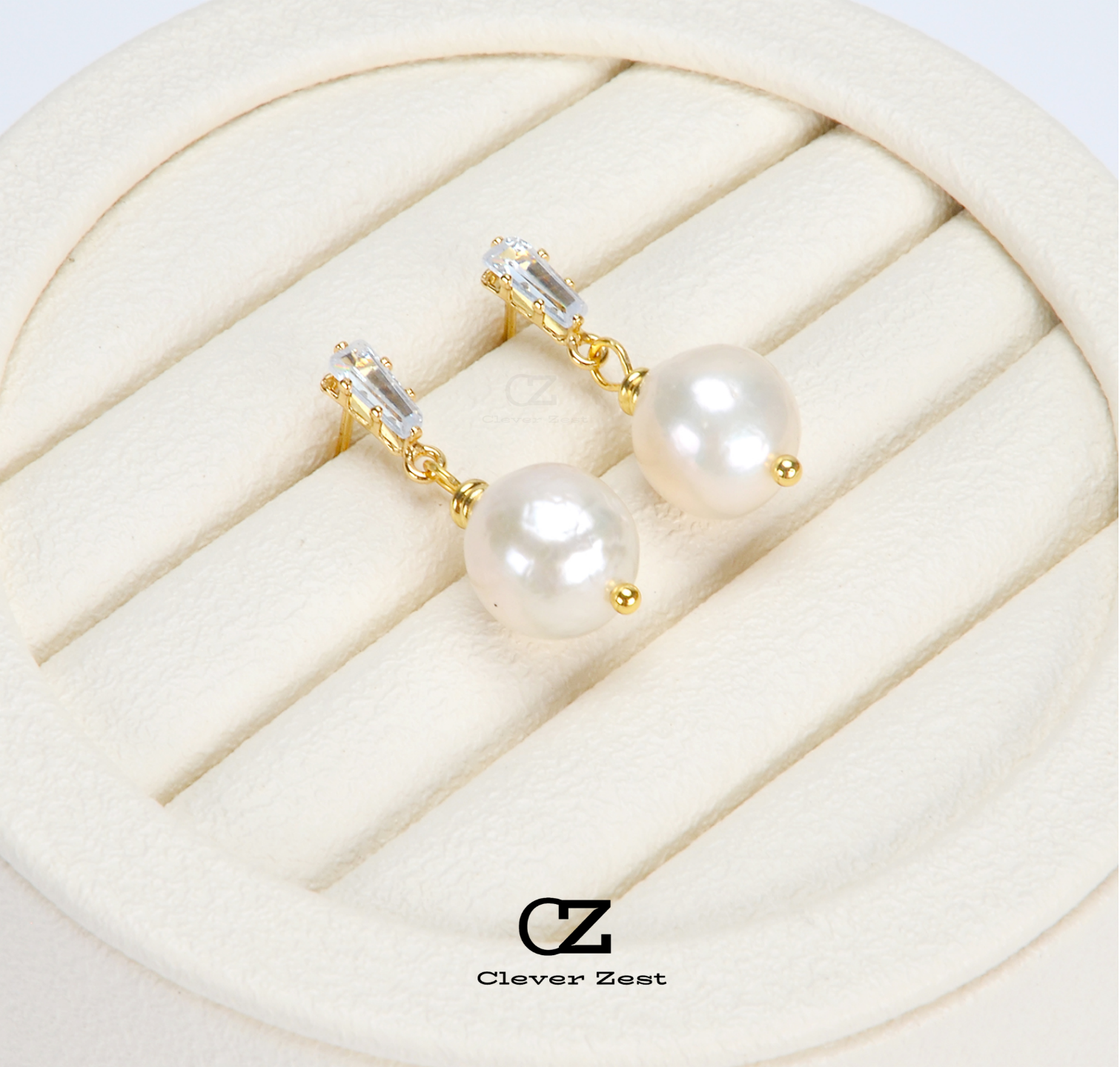 Natural White Baroque Pearl & Zirconia Square Earrings 14K Gold-Filled Fashionable Versatile Trend-Setting Anniversary Gift Best Friend Gift