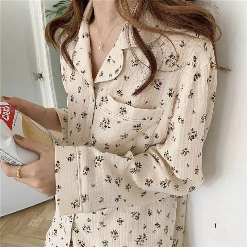 Autumn Arrival Long Sleeve Nightgown for Women Country Style Floral Print Wrinkled Fabric Sweet Set Girls 251029