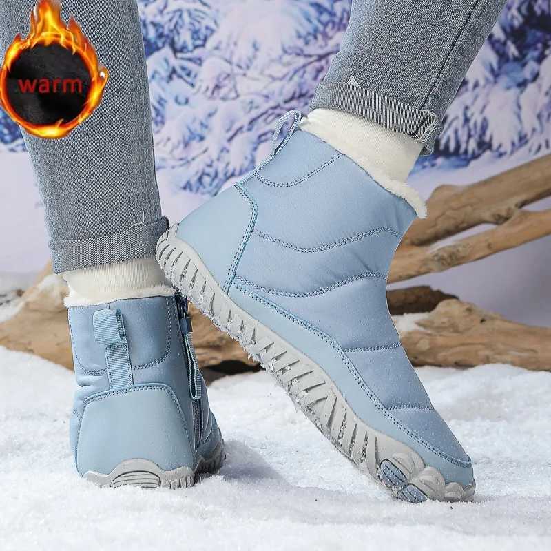 Women Men Barefoot Snow Boots Waterproof Warm Fur Shoes Non Slip Ankle Boots Comfort Zipper Cotton Boots Men Outdoor Work Shoes Z251029