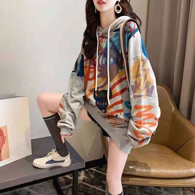 Female Hooded Top Doodle Basic Y2k Vintage Novelty Promotion Essential Matching Emo With Orint On Women's Hoodies Sweatshirts