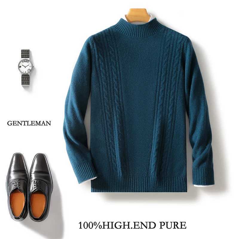 FallWinter Halfhigh Neck Thickened 100 Pure Wool Sweater Mens Twist Longsleeved Cashmere Loose Sweater Bottom Jacket J251029