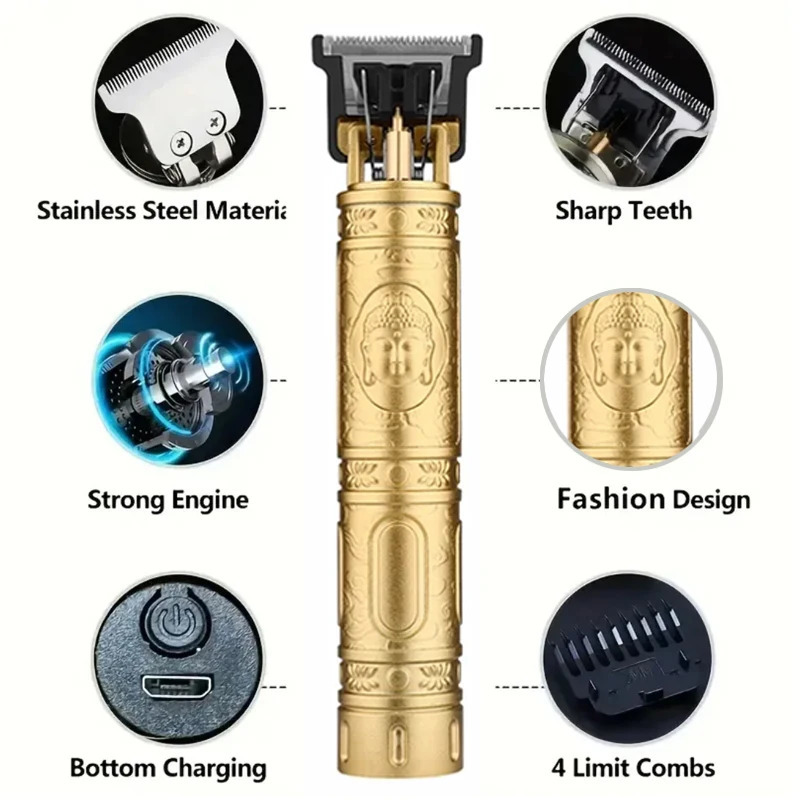Electric Clipper for Men Professional Barber Shaver Beard Trimmer Dragon Buddha Body Hair Cutting Machine USB 251029 C260312