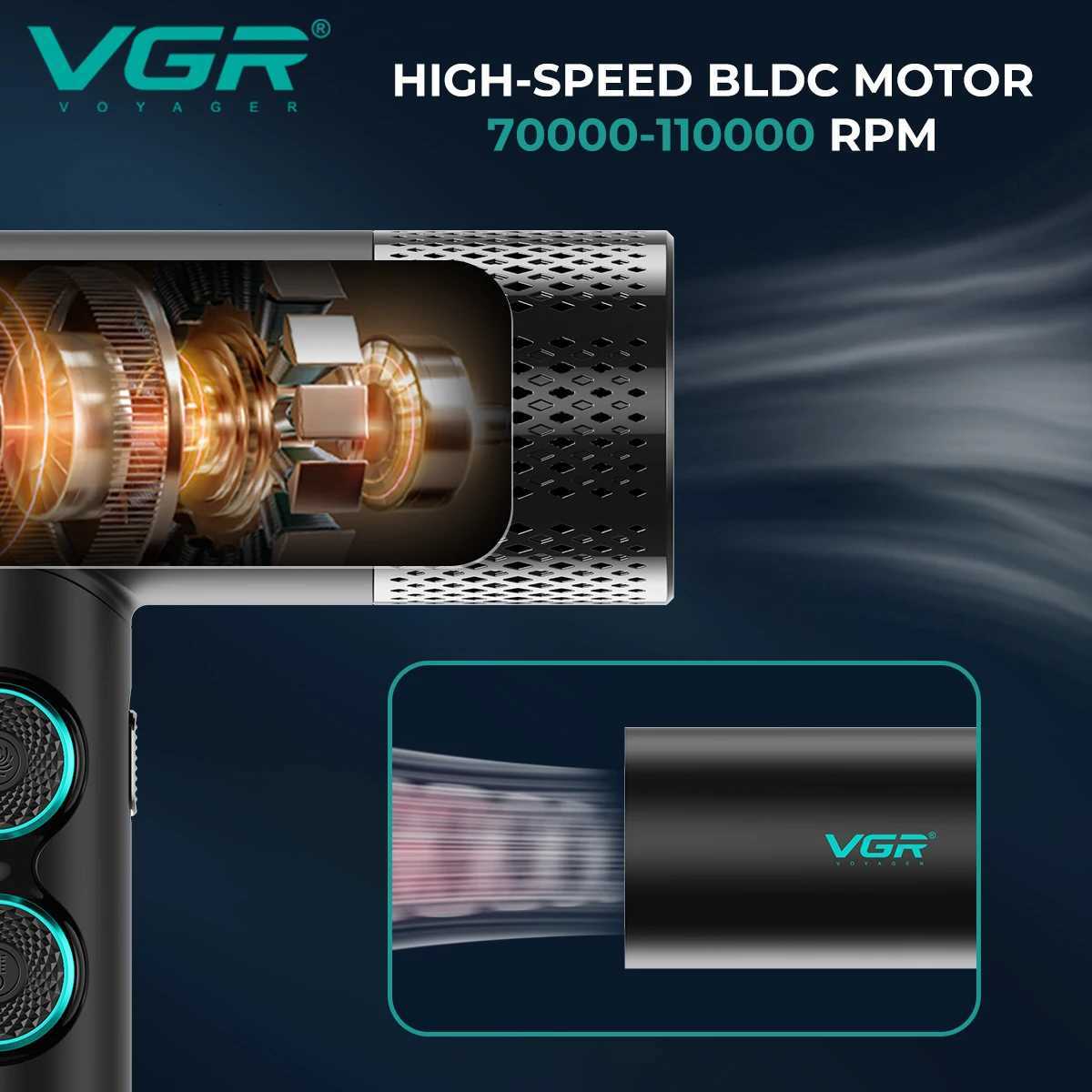 VGR Hair Dryer Professional Hair Dryer Machine Hot and Cold Adjustment Air Blower Brushless Motor 0000 RPM Barber Salon V40 W251029
