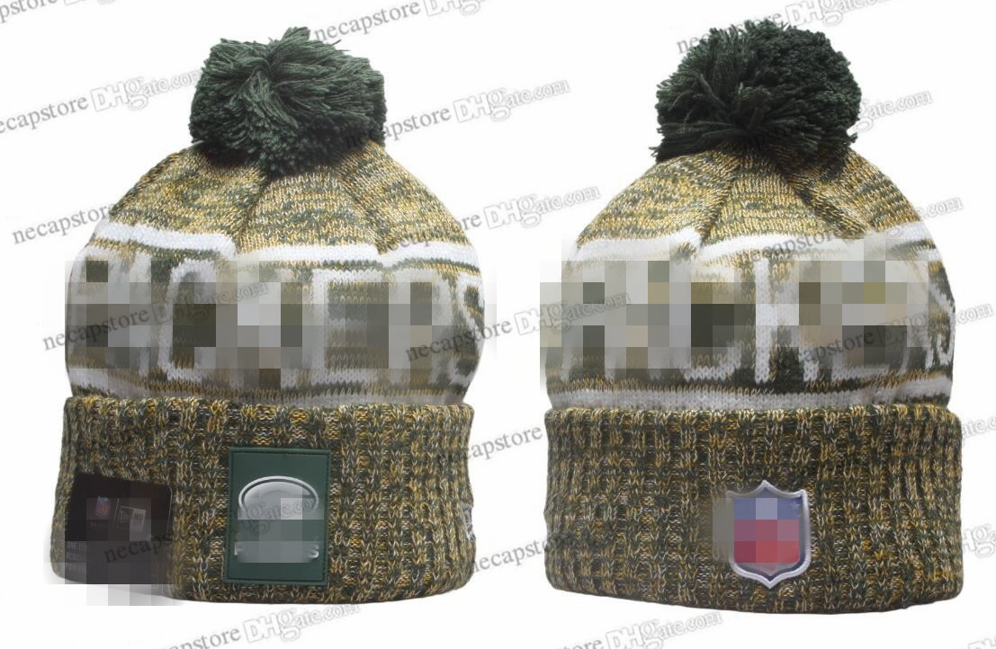 NEW Men's Football Knitted Beanie Cap Wool Warm Sport Striped Sideline Cuffed Pom Beanie Hats Men Women Bonnet Beanies Skull Hat Green GB One Size Mix Colors OC28-02